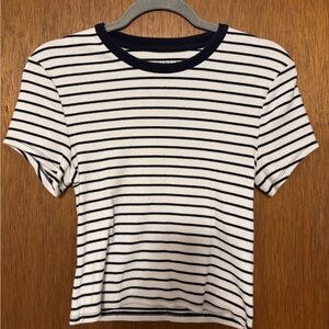 Abercrombie & Fitch Navy and White Striped Baby Tee